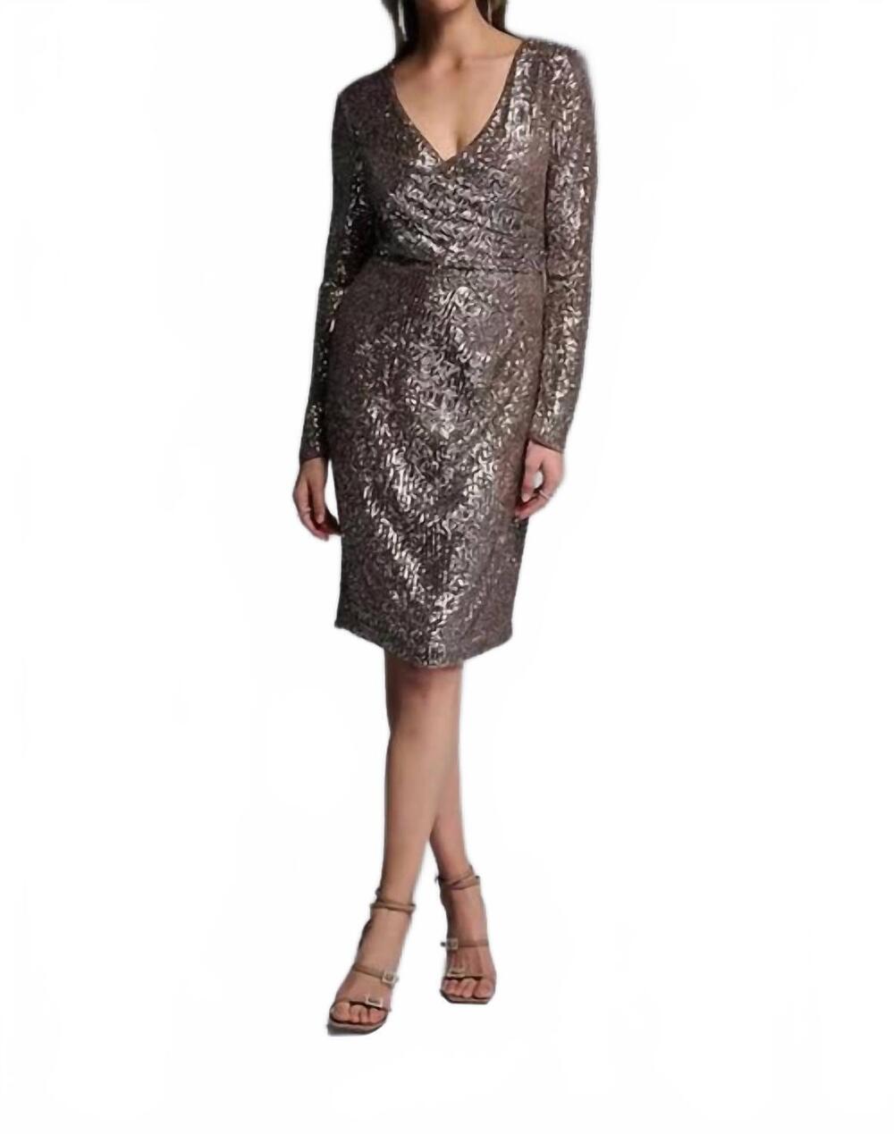 NEW JOSEPH RIBKOFF sequinned wrap dress in champagne/silver